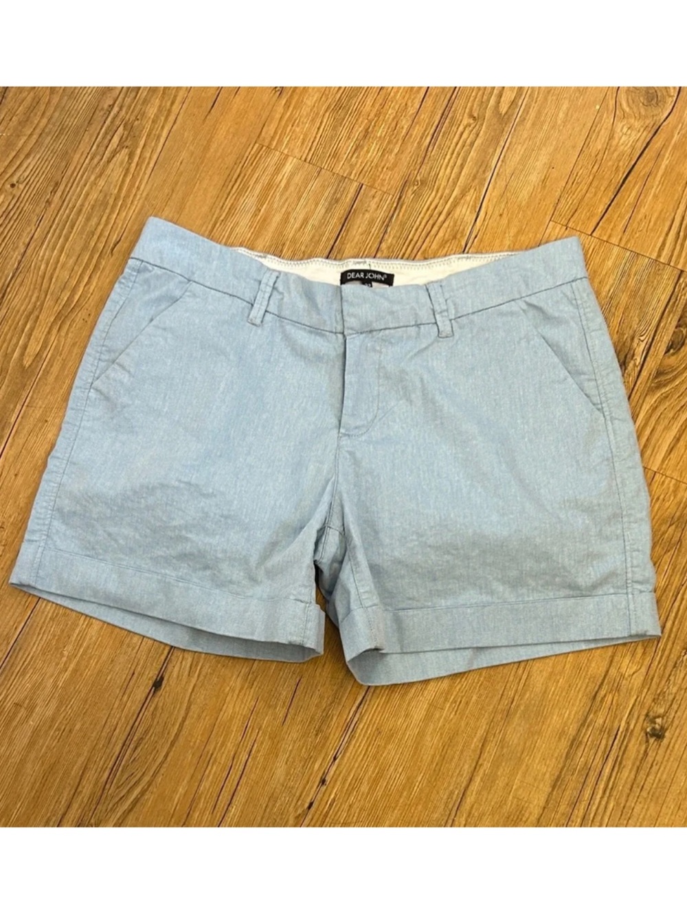 Dear John Light Blue Cotton Blend Cuffed Shorts